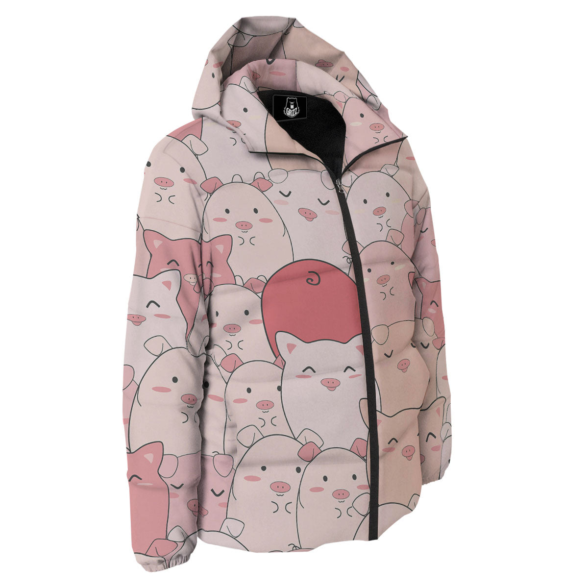 Pig Tail Pink Print Down Jacket-grizzshop