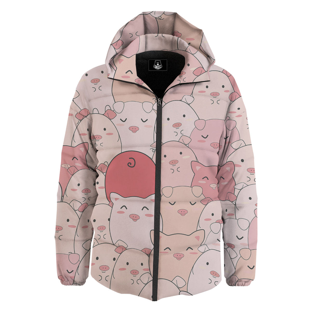 Pig Tail Pink Print Down Jacket-grizzshop