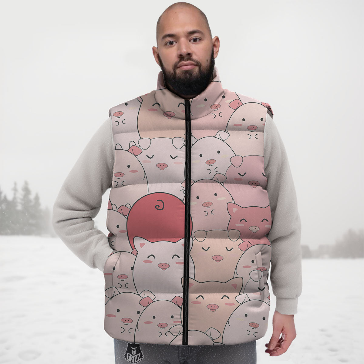 Pig Tail Pink Print Down Vest