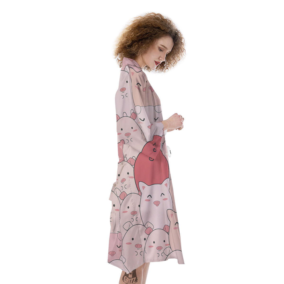 Pig Tail Pink Print Kimono-grizzshop