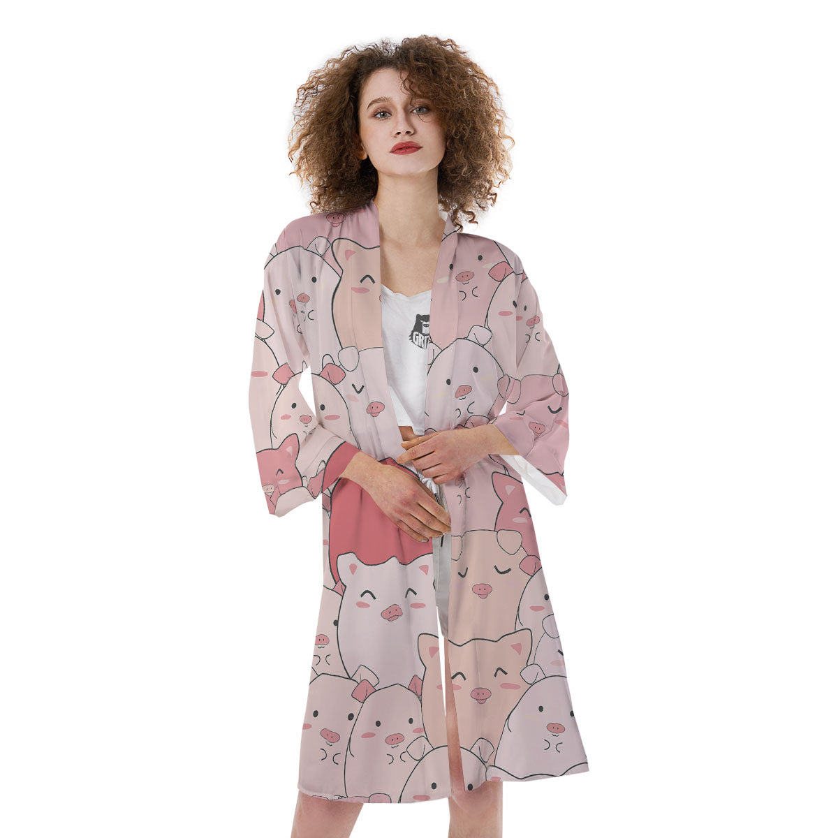 Pig Tail Pink Print Kimono-grizzshop