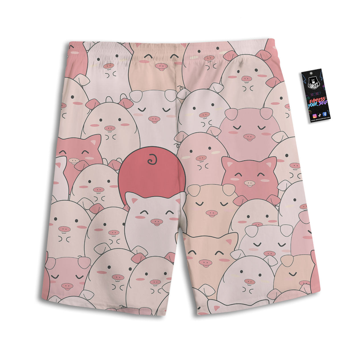 Pig Tail Pink Print Men's Athletic Shorts
