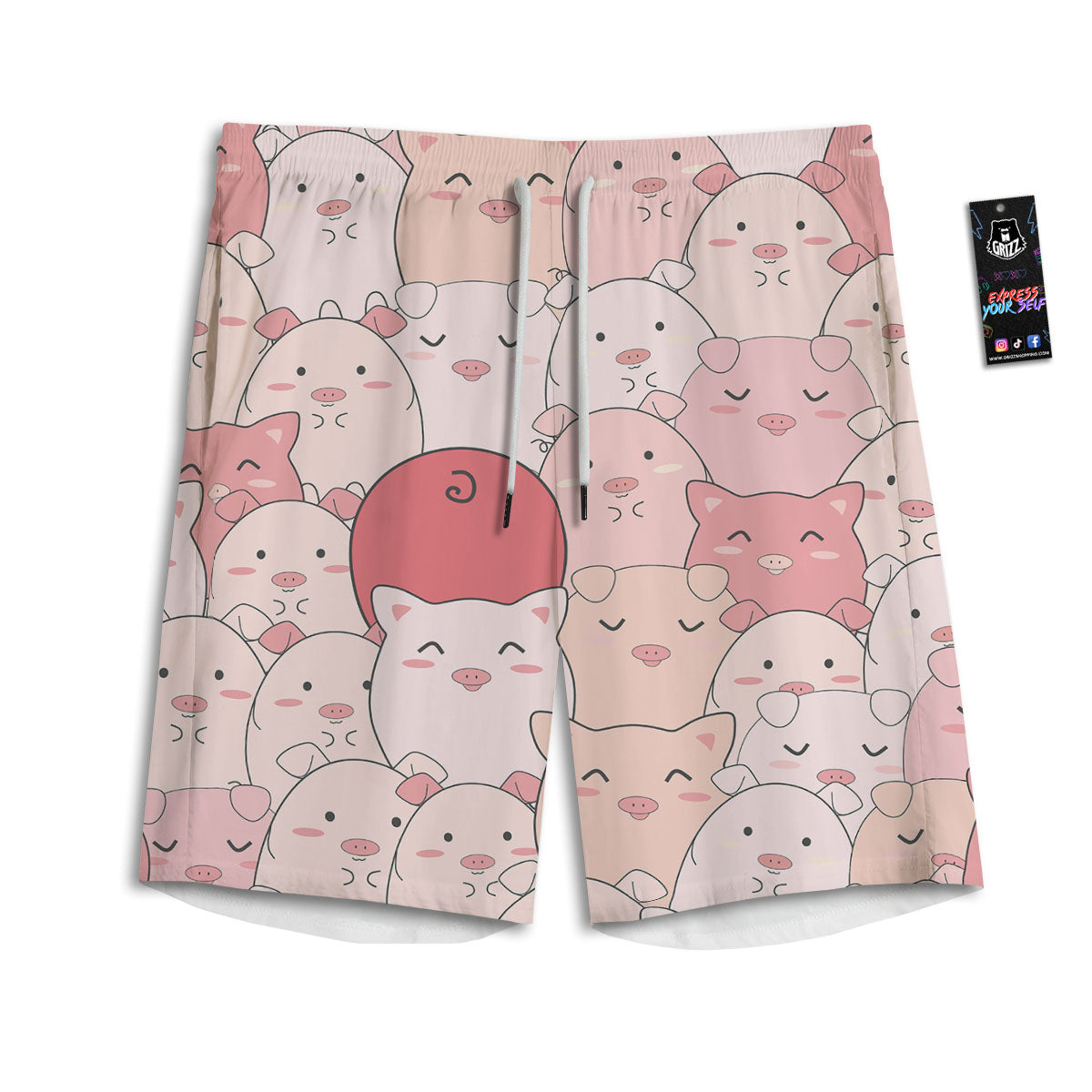 Pig Tail Pink Print Men's Athletic Shorts