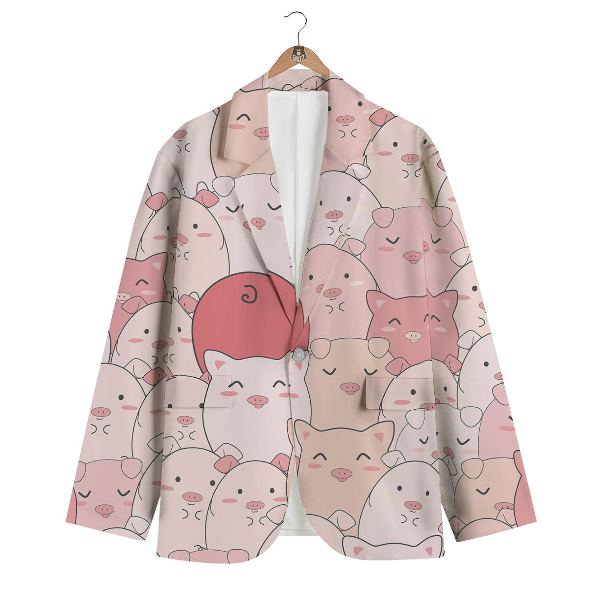 Pig Tail Pink Print Men's Blazer-grizzshop