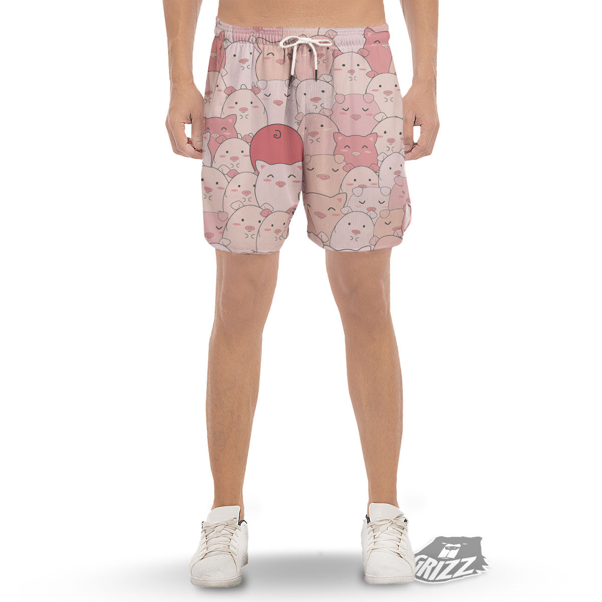 Pig Tail Pink Print Men's Gym Shorts-grizzshop