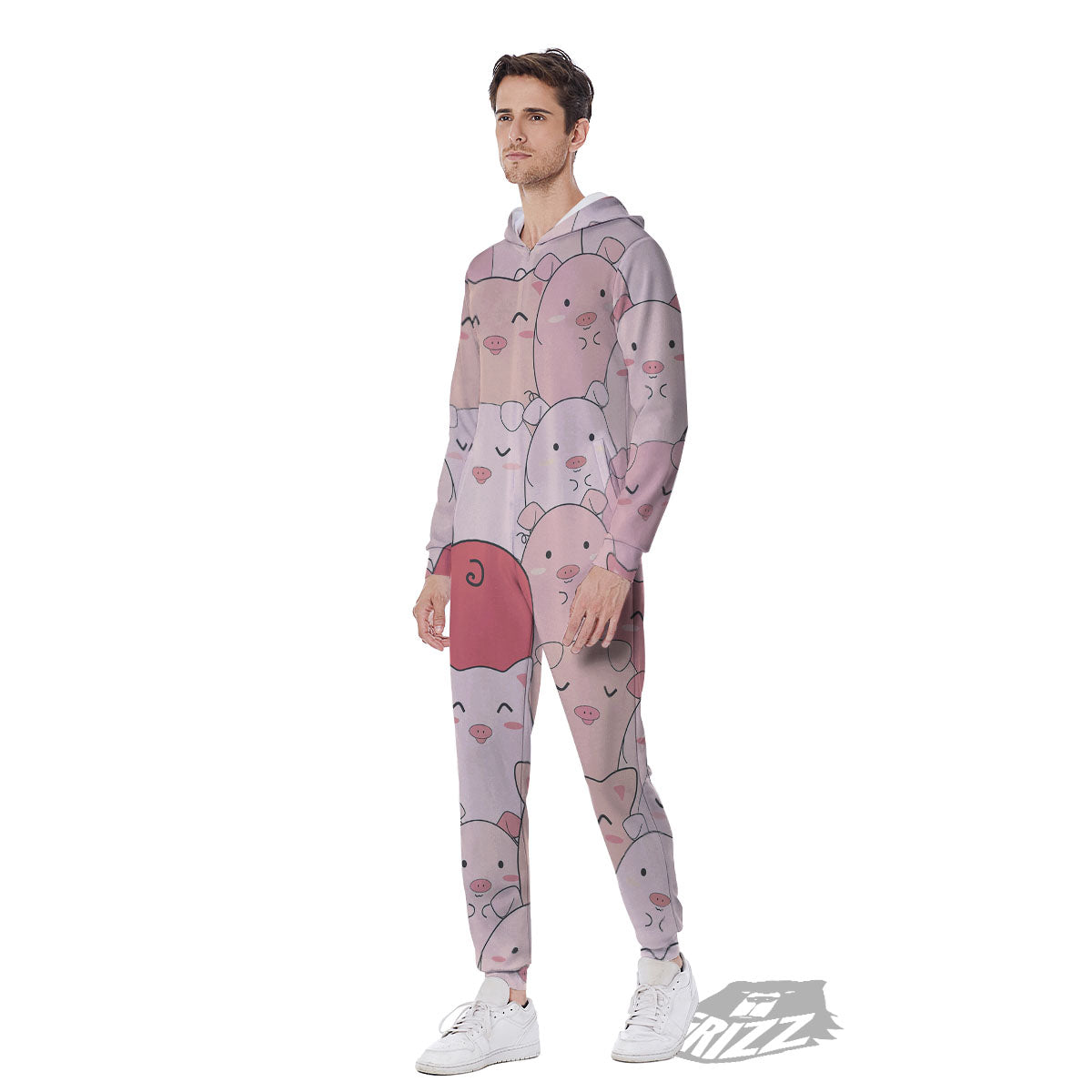 Pig Tail Pink Print Men's Jumpsuit-grizzshop