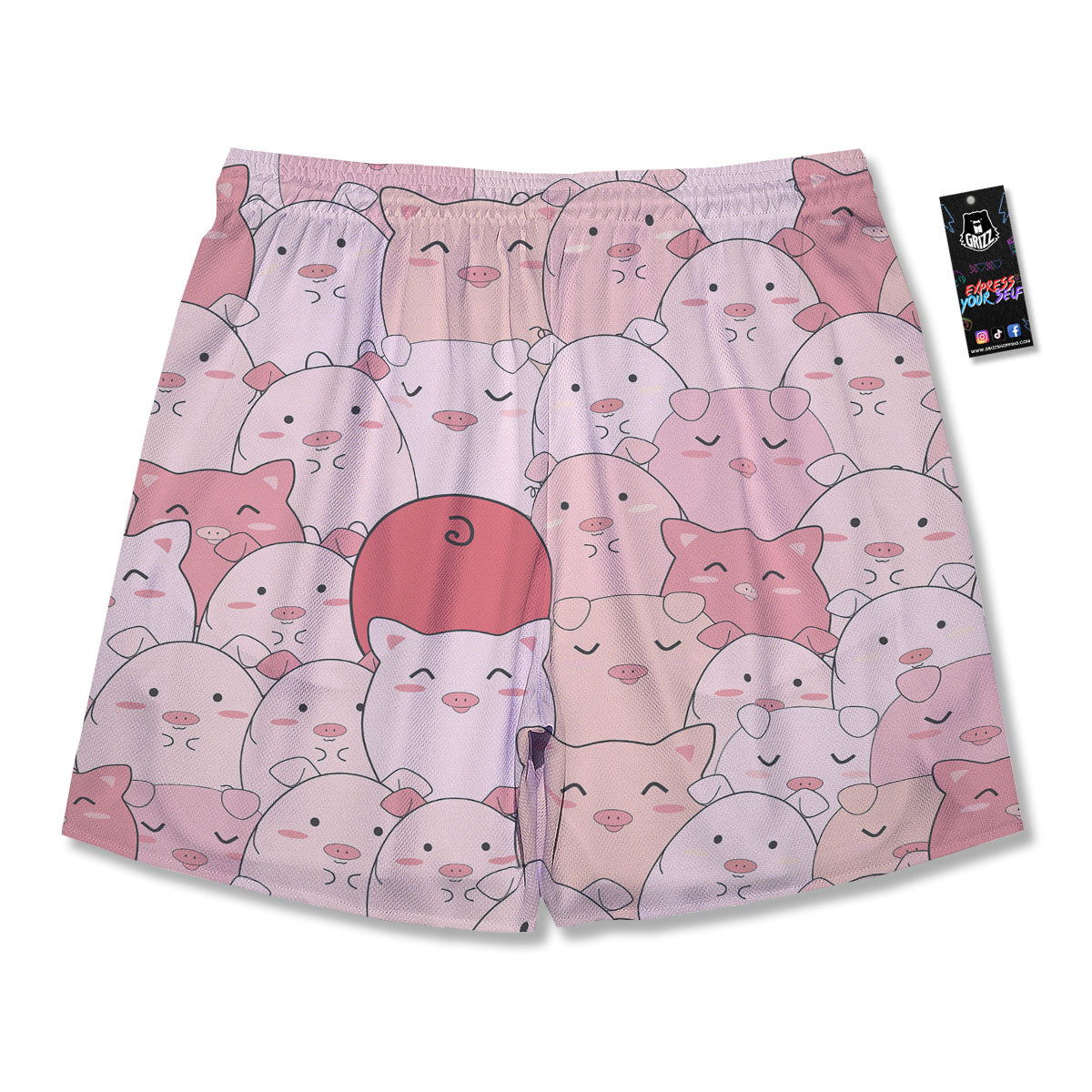 Pig Tail Pink Print Men's Running Shorts-grizzshop