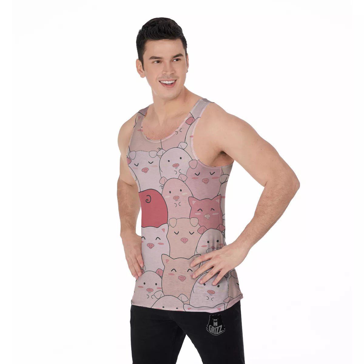 Pig Tail Pink Print Men's Tank Top-grizzshop