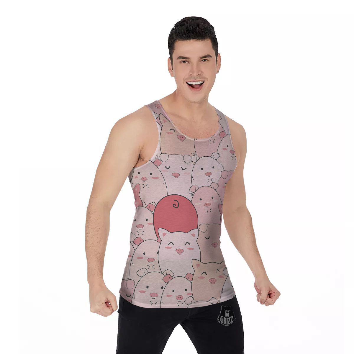 Pig Tail Pink Print Men's Tank Top-grizzshop