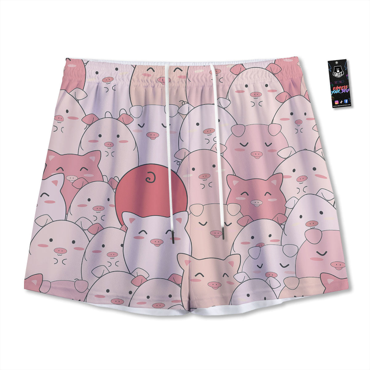 Pig Tail Pink Print Mesh Shorts