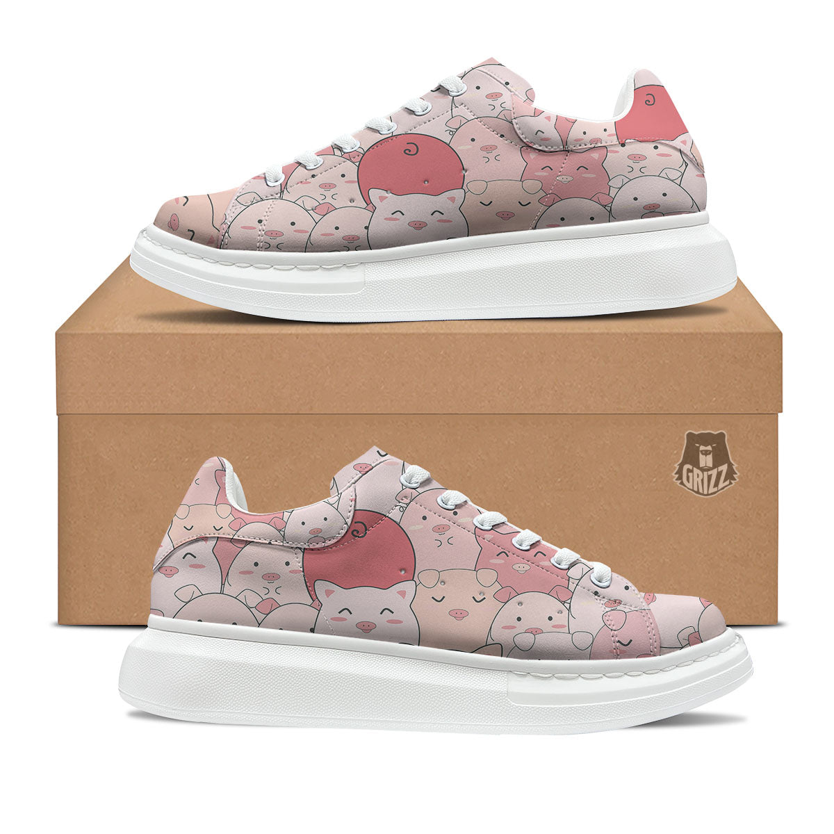 Pig Tail Pink Print Platform Shoes-grizzshop