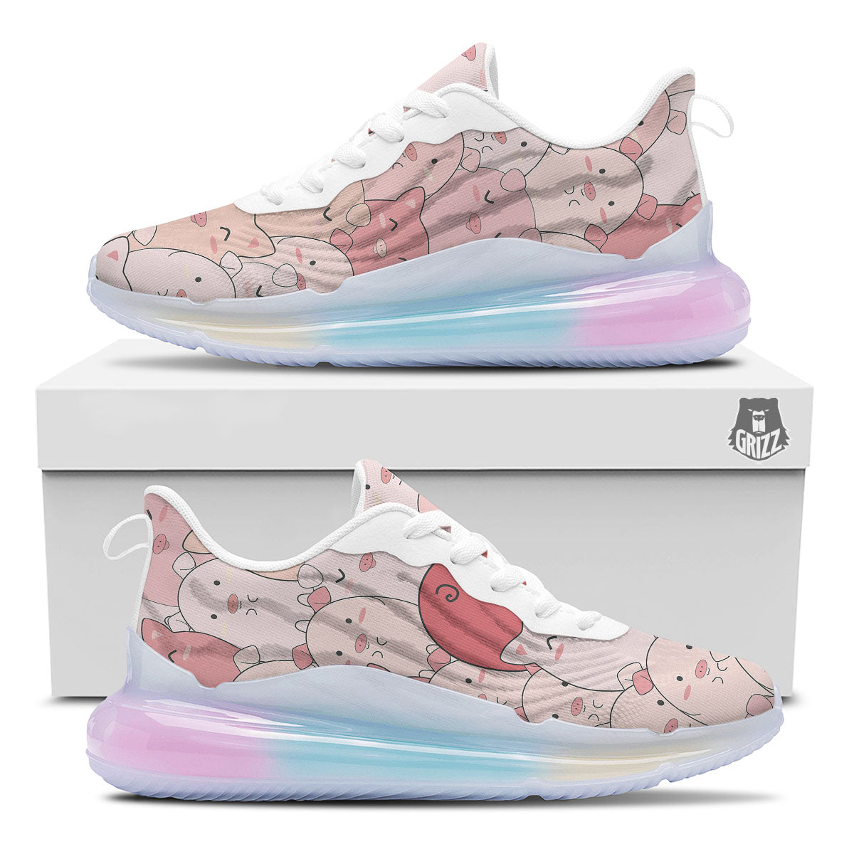 Pig Tail Pink Print Running Sneakers-grizzshop