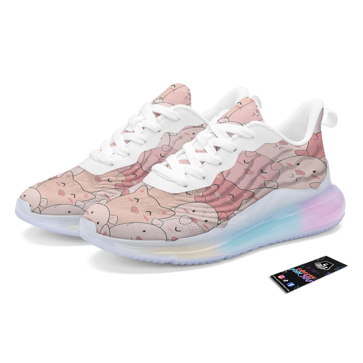 Pig Tail Pink Print Running Sneakers-grizzshop