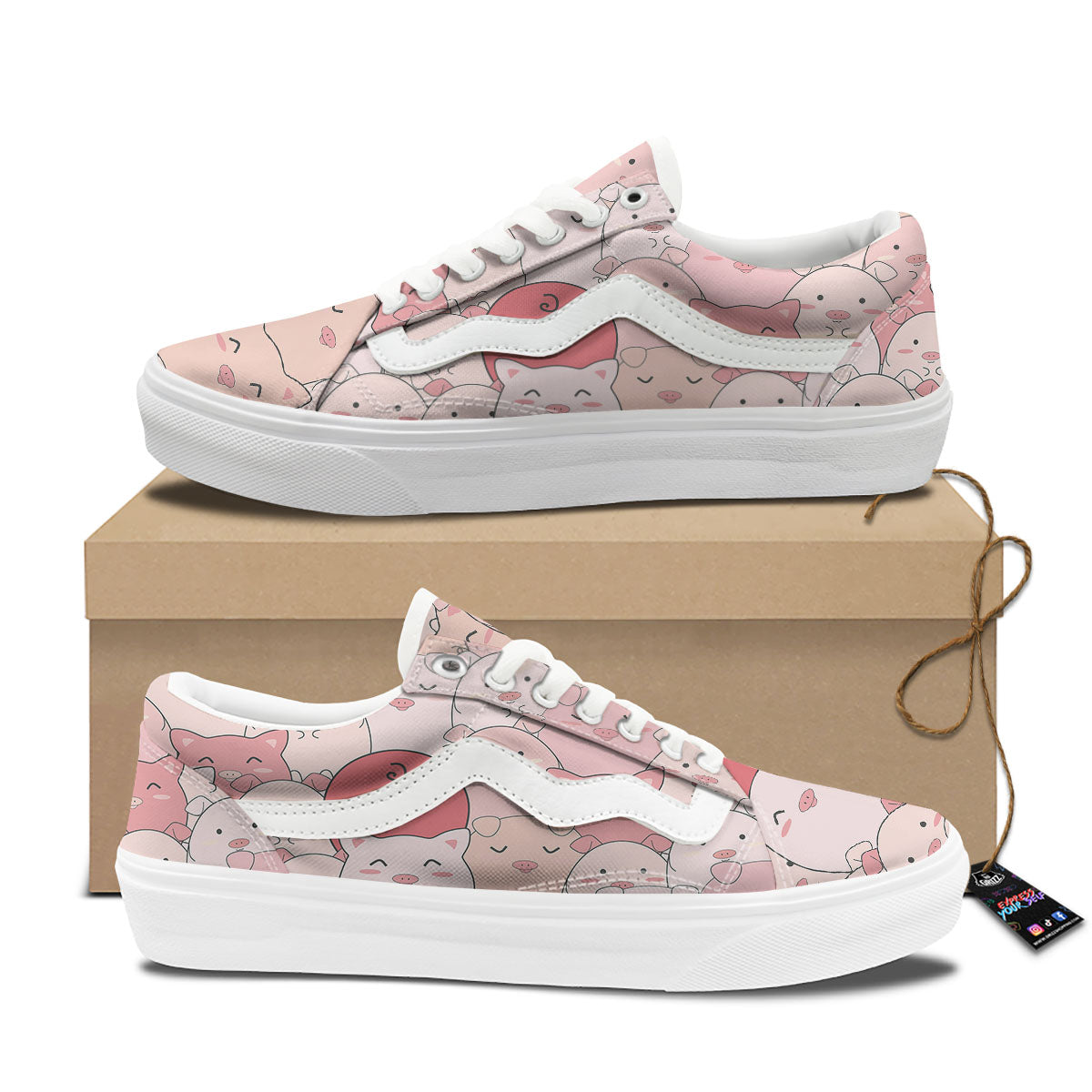 Pig Tail Pink Print Skate Shoes-grizzshop