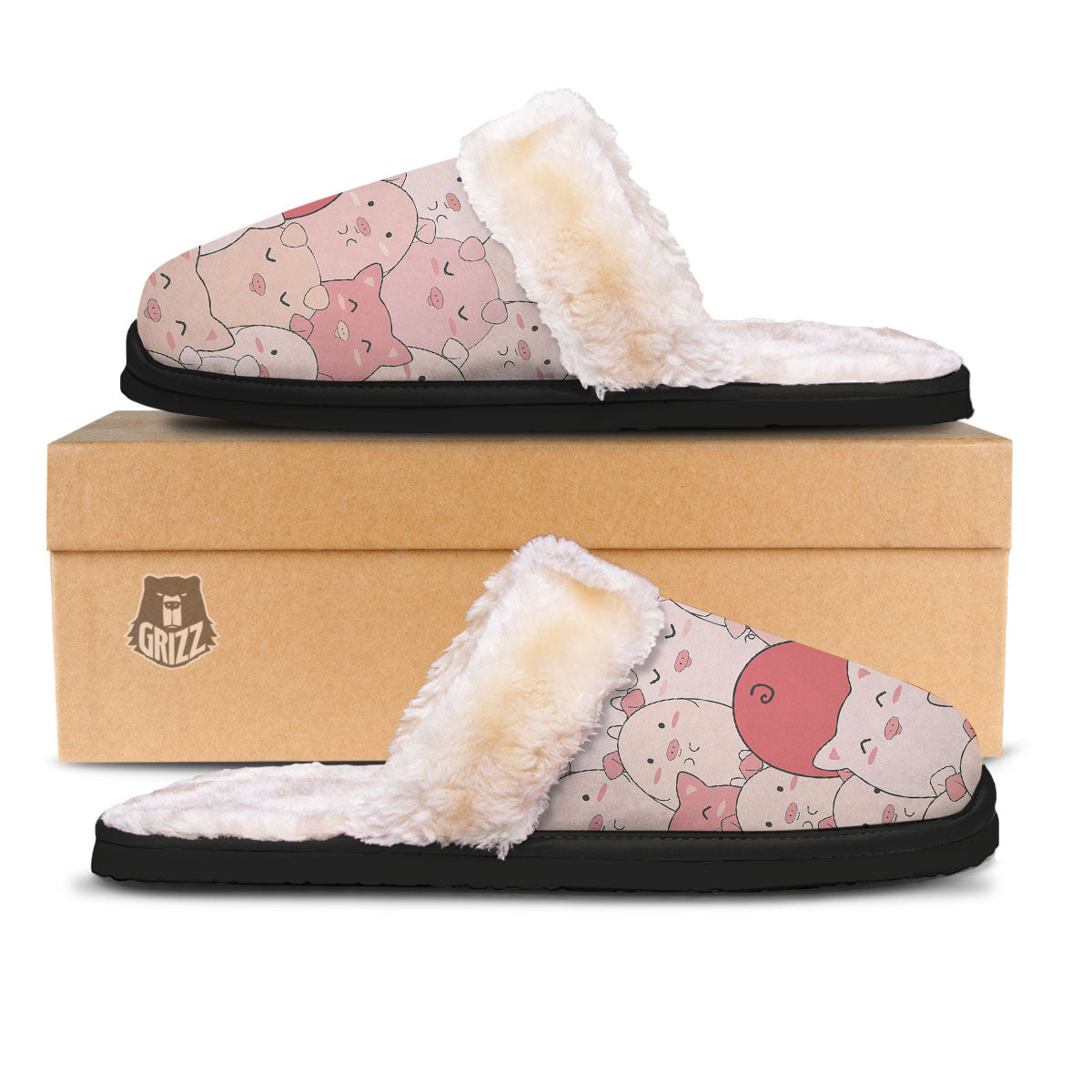 Pig Tail Pink Print Slippers-grizzshop