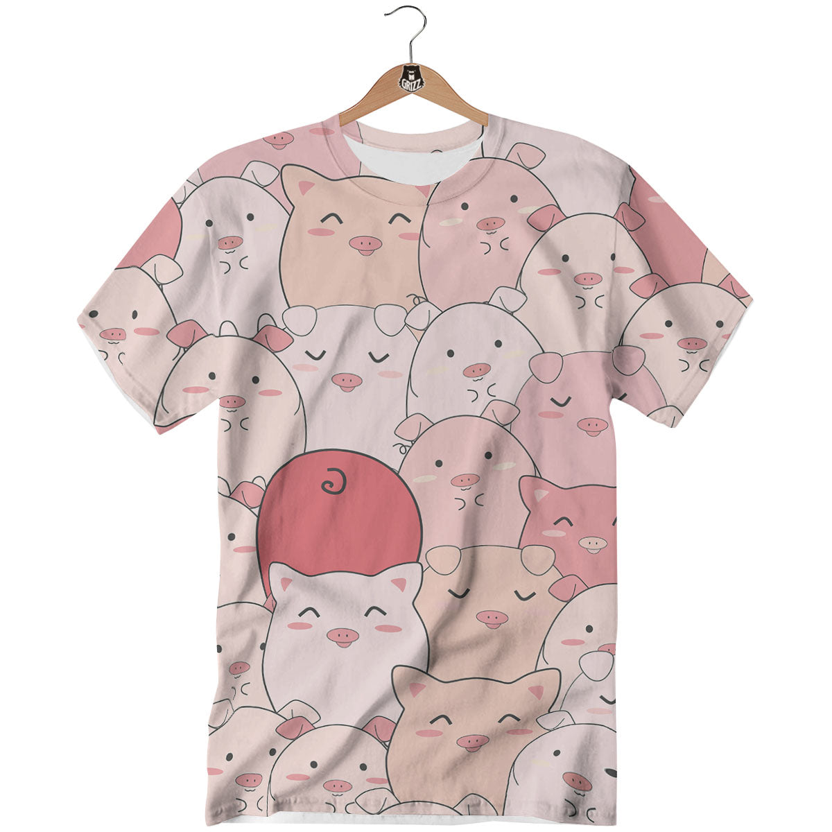 Pig Tail Pink Print T-Shirt-grizzshop