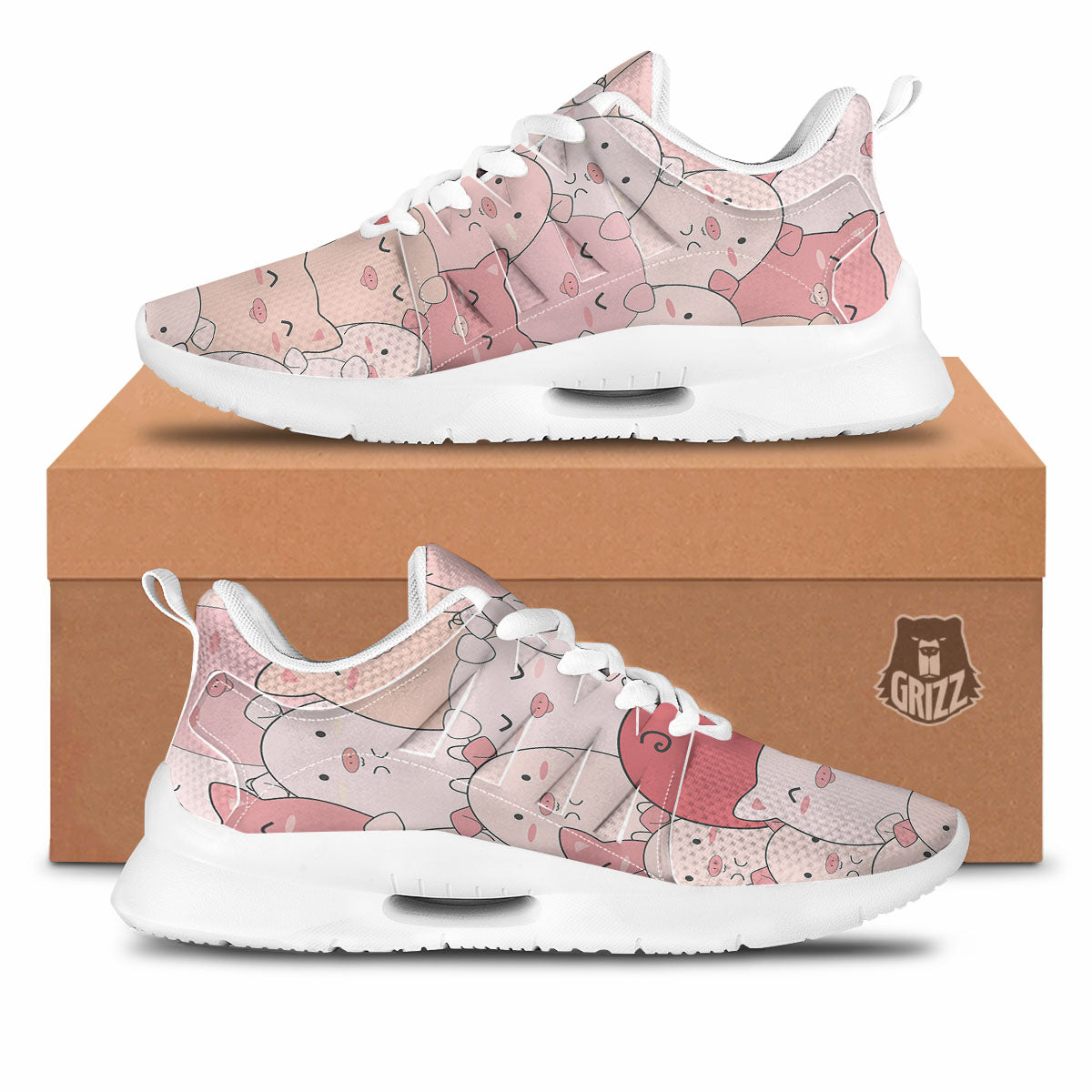 Pig Tail Pink Print Tennis Shoes-grizzshop