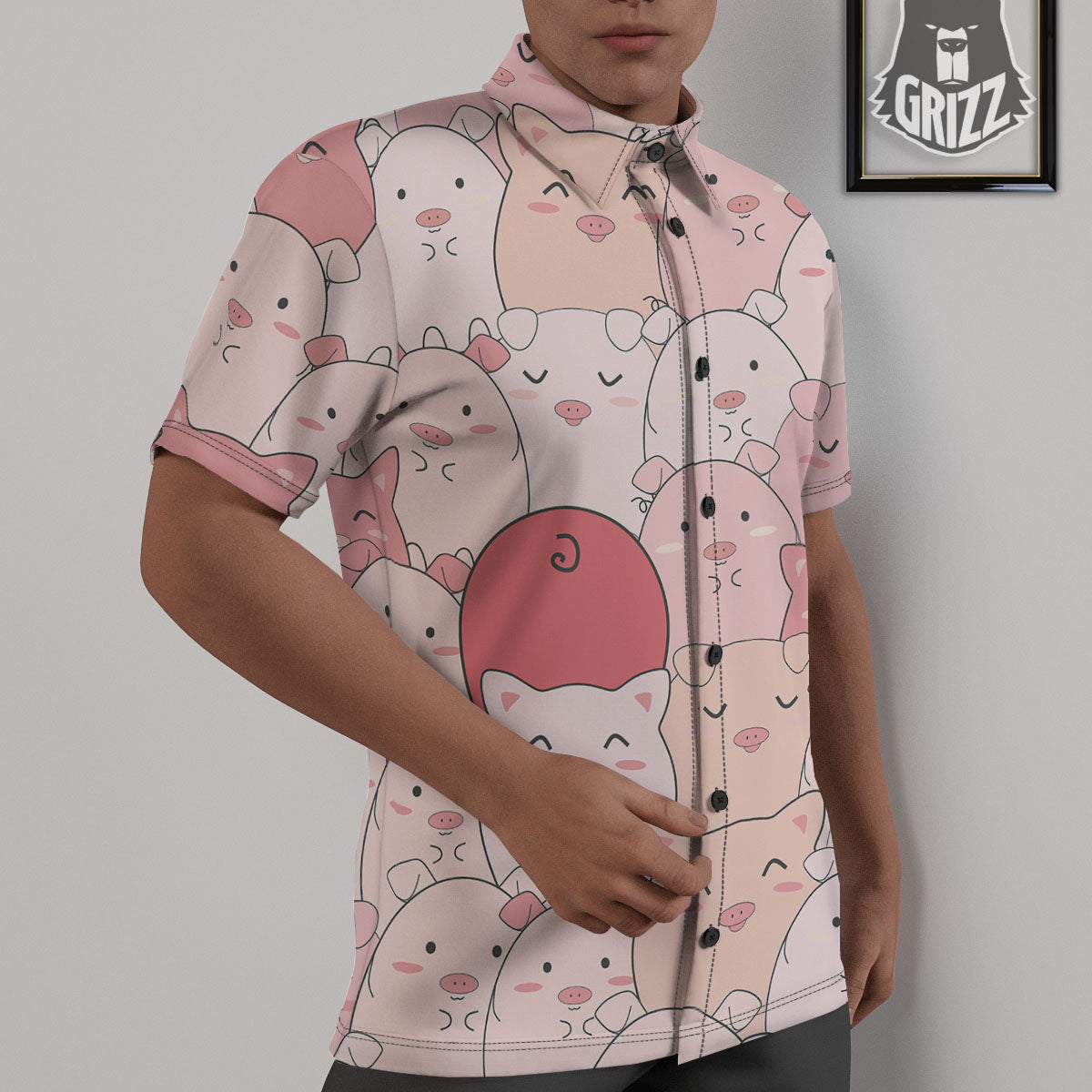 Pig Tail Pink Print Untucked Shirts-grizzshop