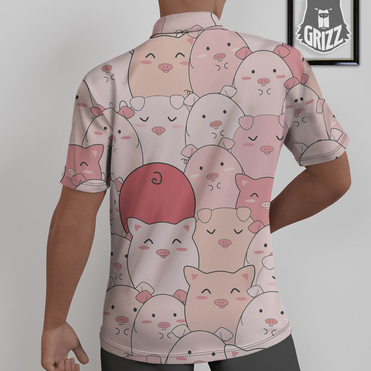 Pig Tail Pink Print Untucked Shirts-grizzshop