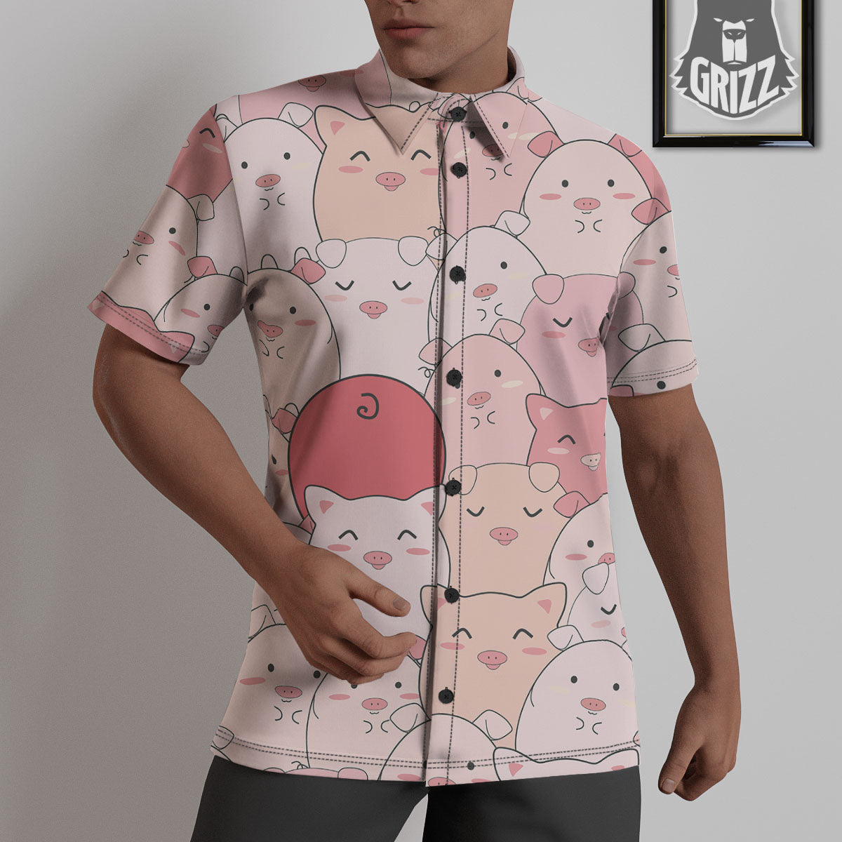 Pig Tail Pink Print Untucked Shirts-grizzshop