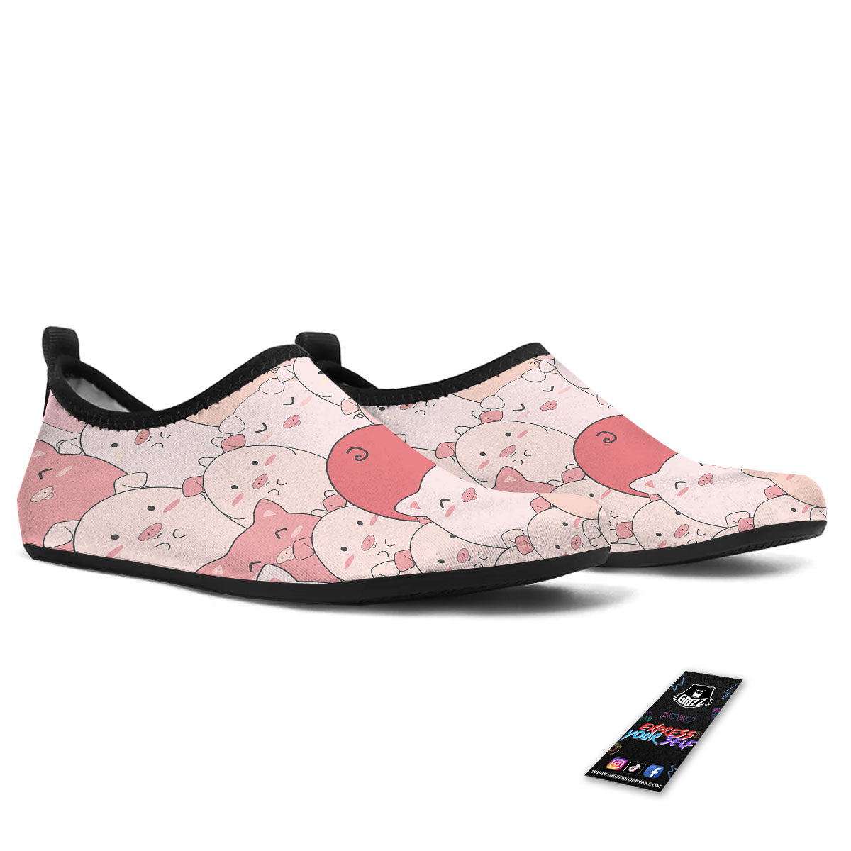 Pig Tail Pink Print Water Shoes-grizzshop