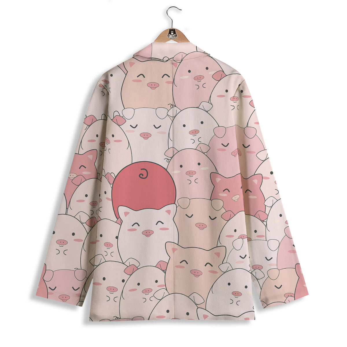 Pig Tail Pink Print Women's Blazer-grizzshop