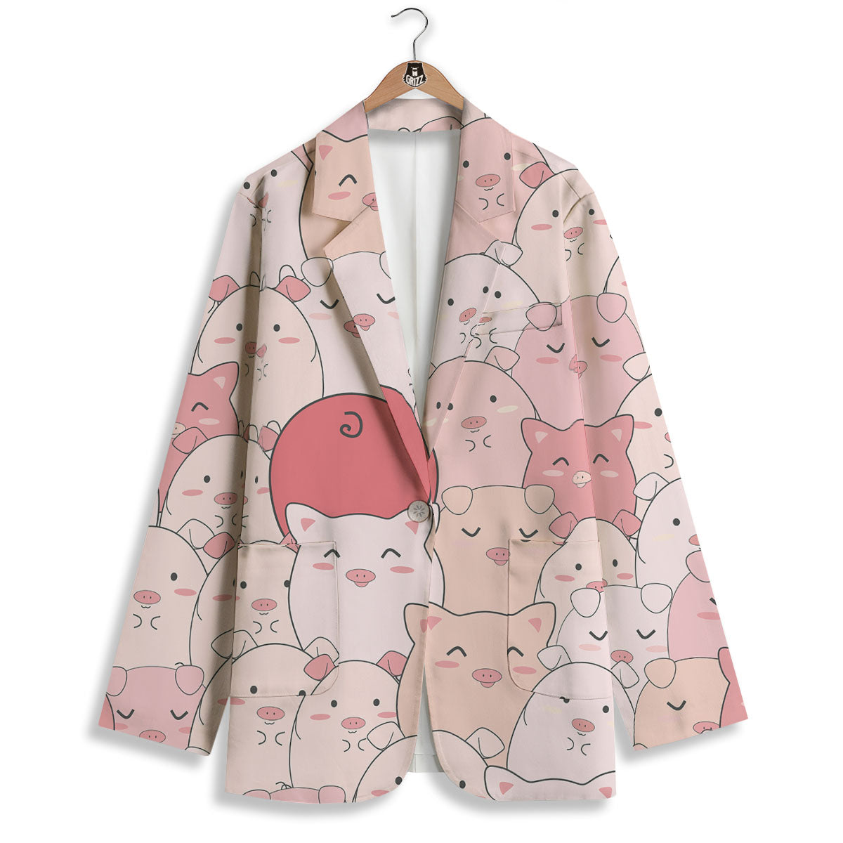 Pig Tail Pink Print Women's Blazer-grizzshop
