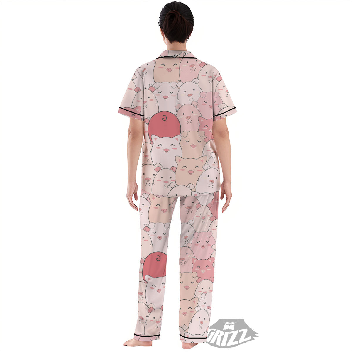 Pig Tail Pink Print Women's Pajamas Set-grizzshop