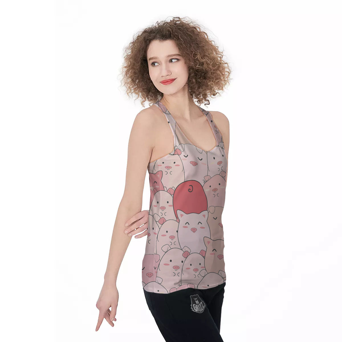 Pig Tail Pink Print Women's Racerback Tank Top-grizzshop