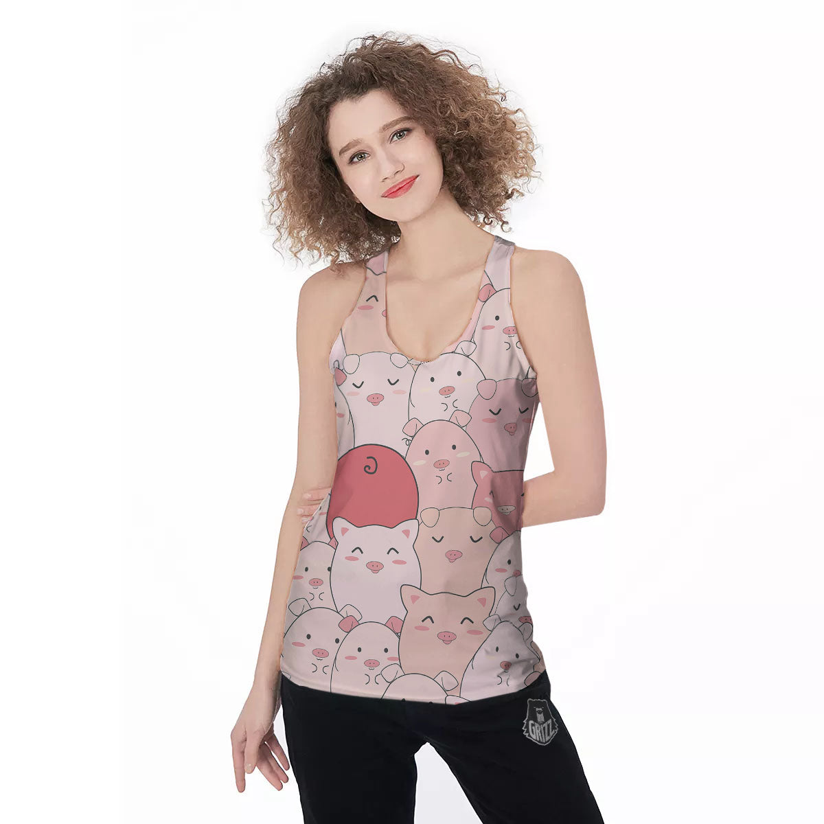 Pig Tail Pink Print Women's Racerback Tank Top-grizzshop