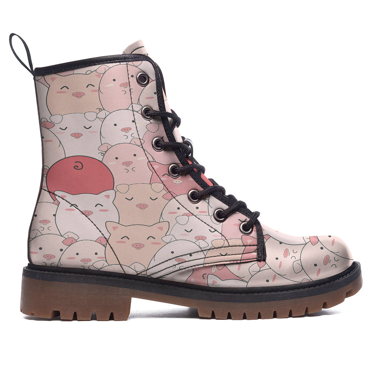 Pig Tail Pink Print Work Boots-grizzshop
