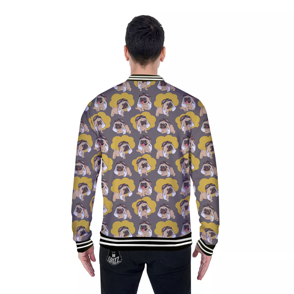 Pilot Pug Print Pattern Baseball Jacket-grizzshop