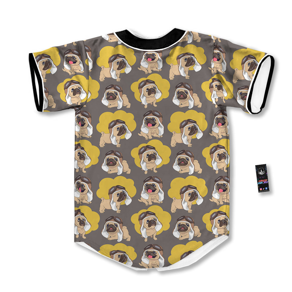 Pilot Pug Print Pattern Baseball Jersey-grizzshop