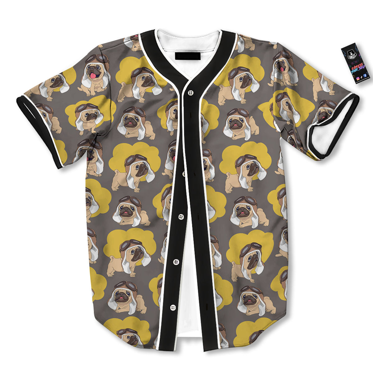 Pilot Pug Print Pattern Baseball Jersey-grizzshop
