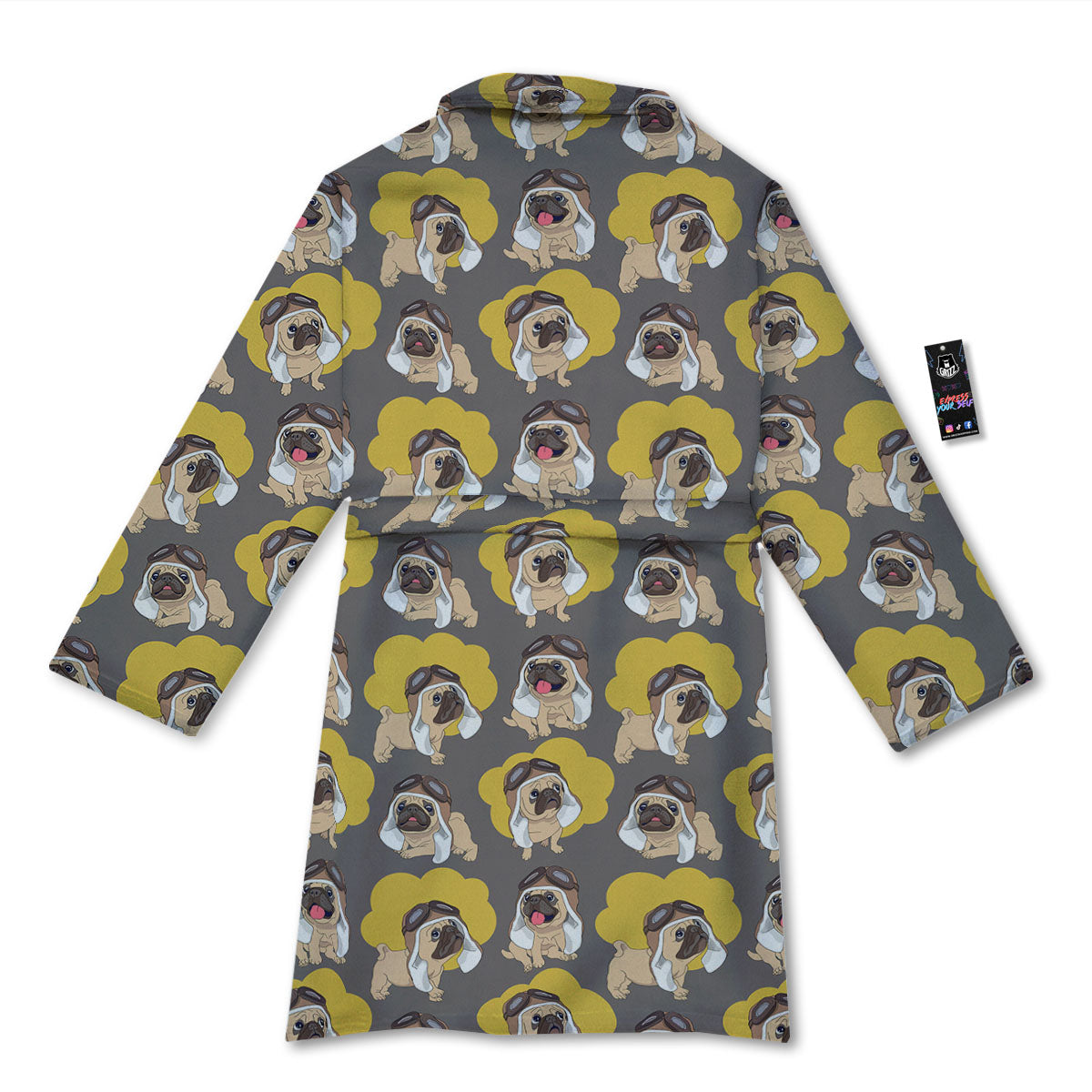Pilot Pug Print Pattern Bathrobe-grizzshop