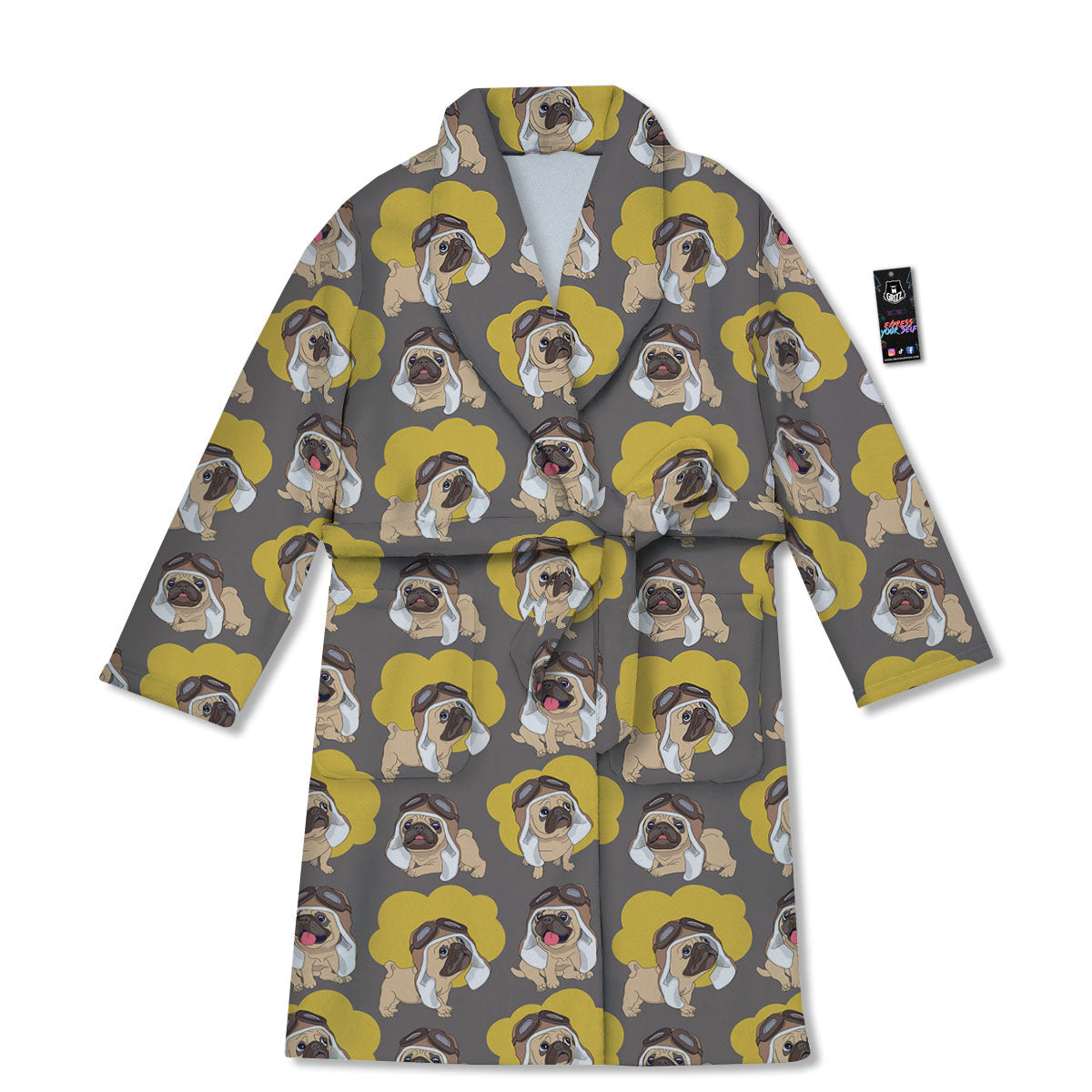 Pilot Pug Print Pattern Bathrobe-grizzshop