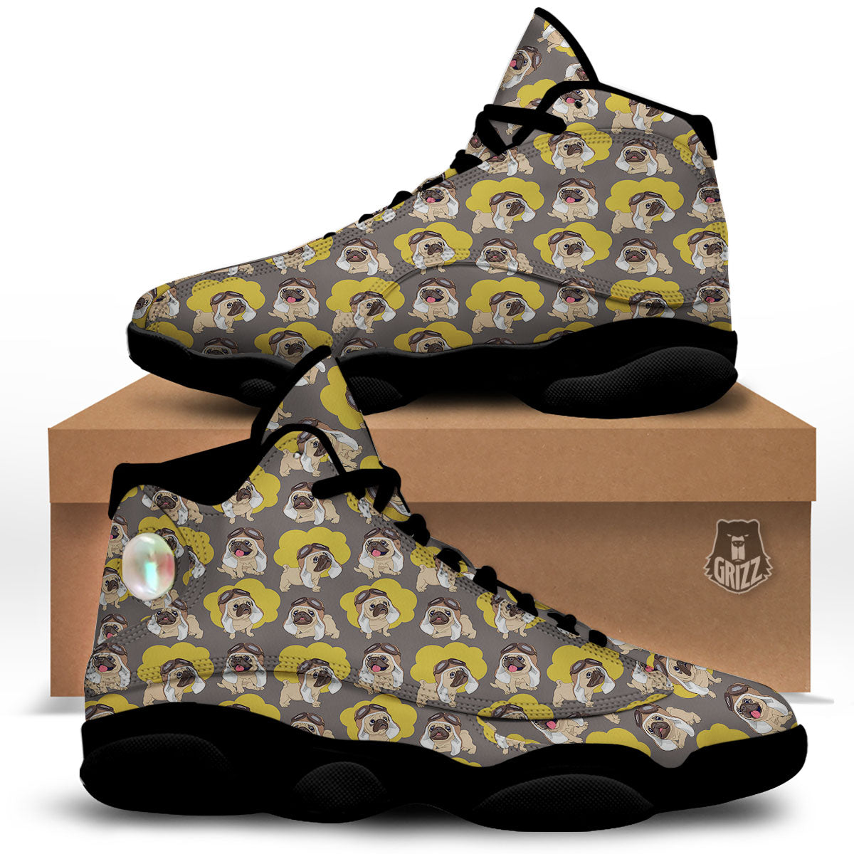 Pilot Pug Print Pattern Black Basketball Shoes-grizzshop