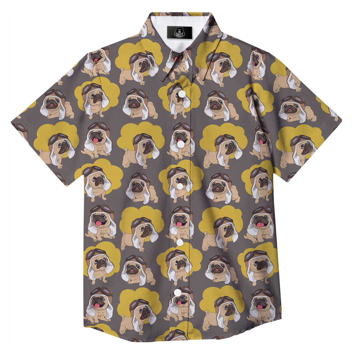 Pilot Pug Print Pattern Button Up Shirt-grizzshop