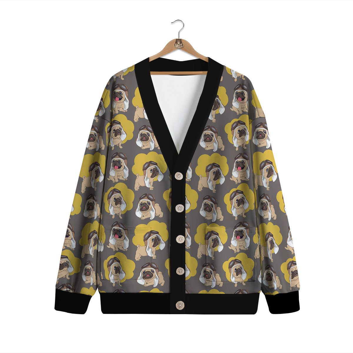 Pilot Pug Print Pattern Cardigan-grizzshop