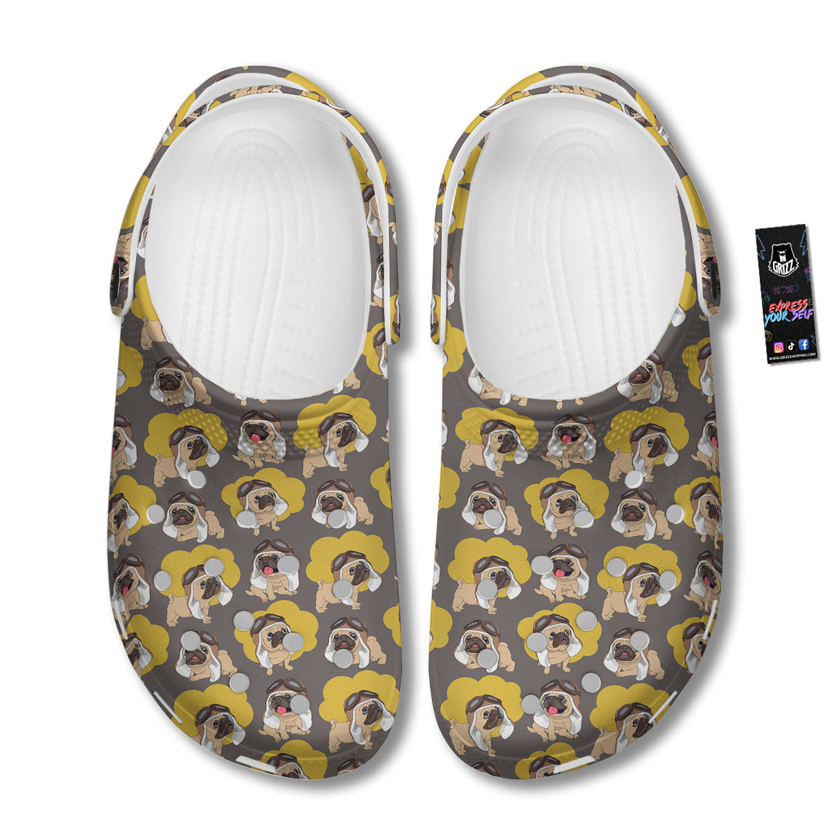 Pilot Pug Print Pattern Clog-grizzshop