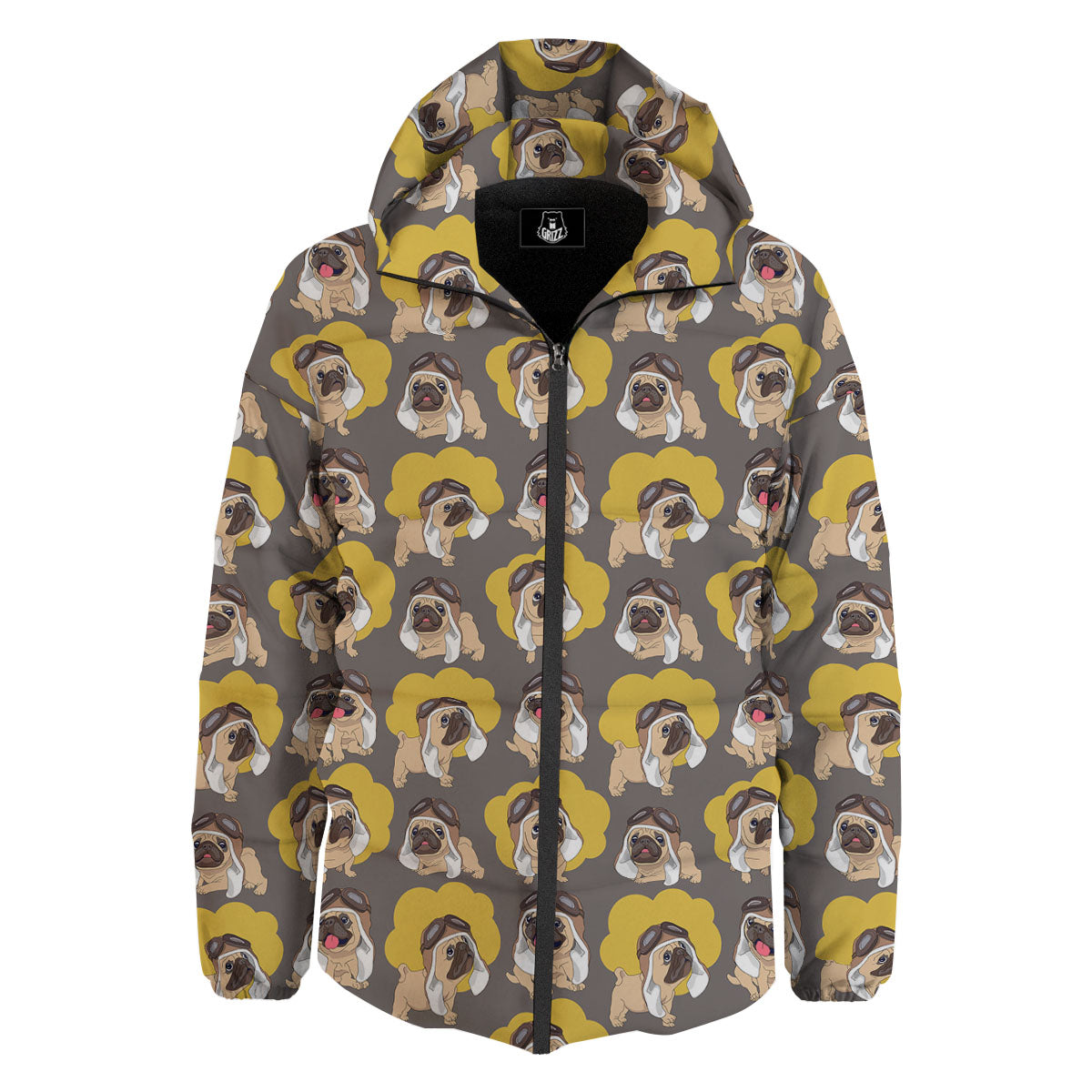 Pilot Pug Print Pattern Down Jacket-grizzshop
