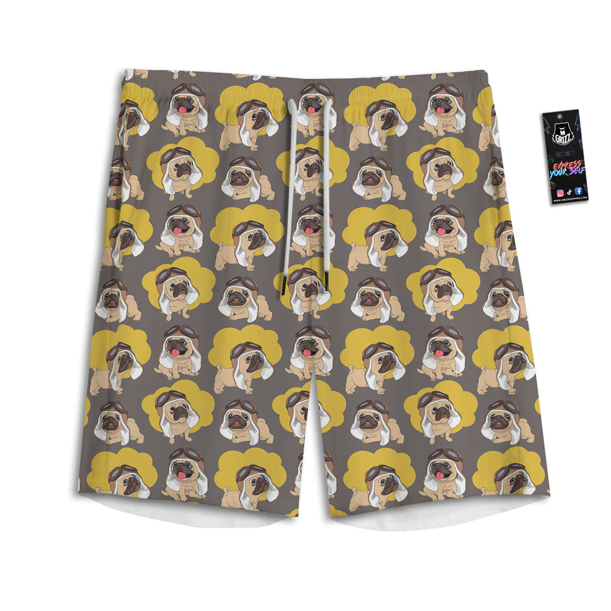 Pilot Pug Print Pattern Men's Athletic Shorts