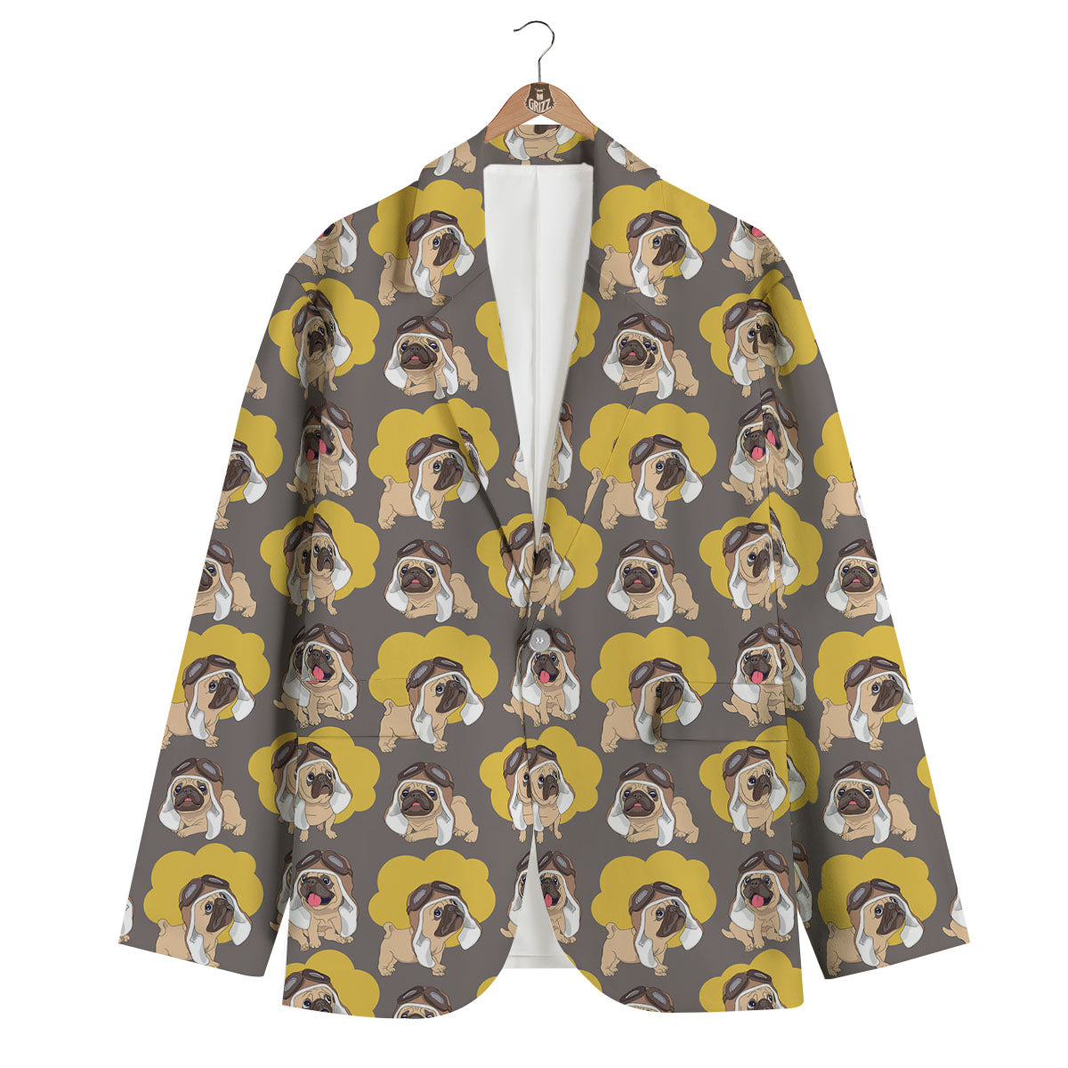 Pilot Pug Print Pattern Men's Blazer-grizzshop