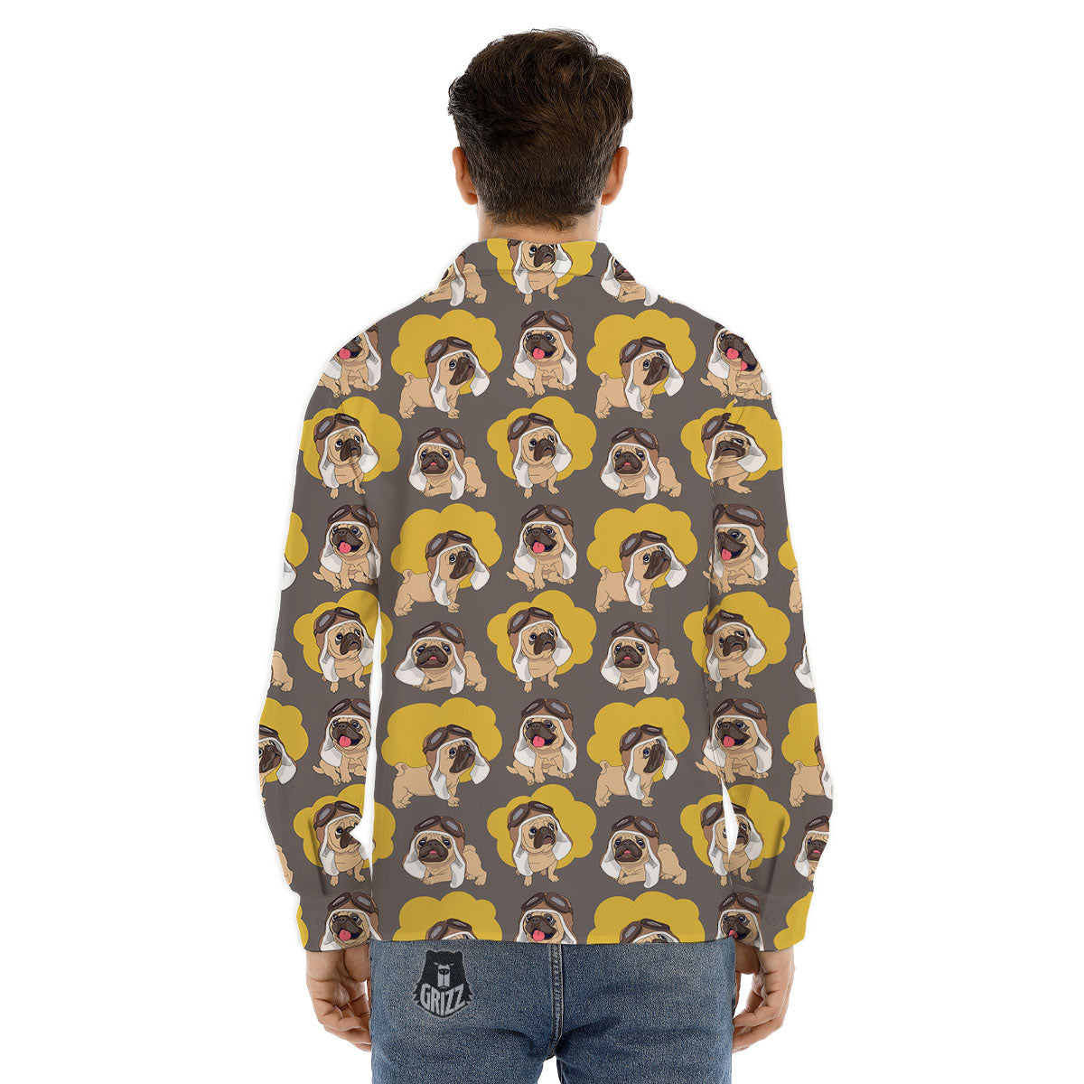 Pilot Pug Print Pattern Men's Dress Shirts-grizzshop