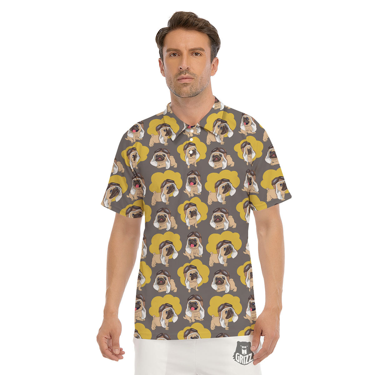 Pilot Pug Print Pattern Men's Golf Shirts-grizzshop