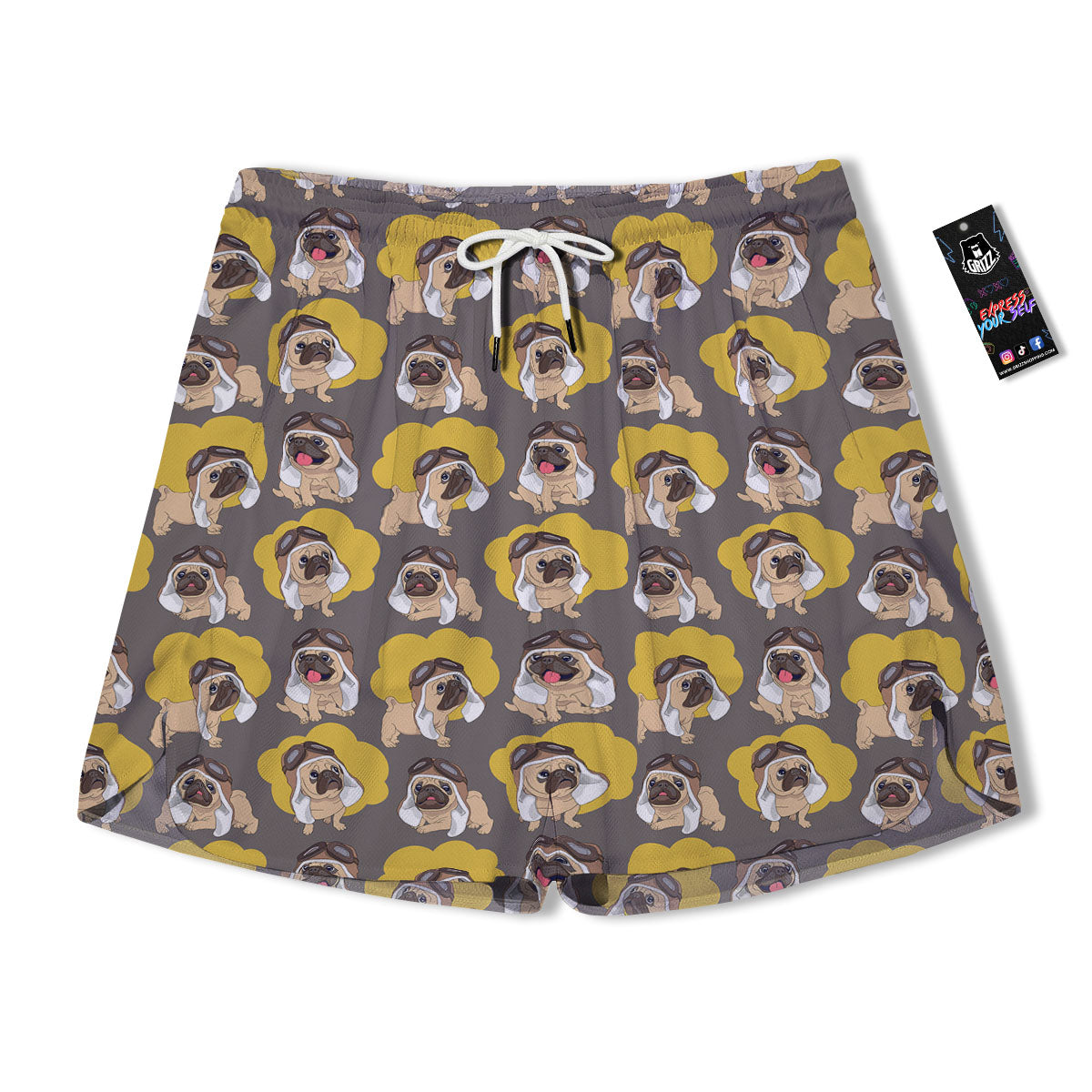 Pilot Pug Print Pattern Men's Running Shorts-grizzshop