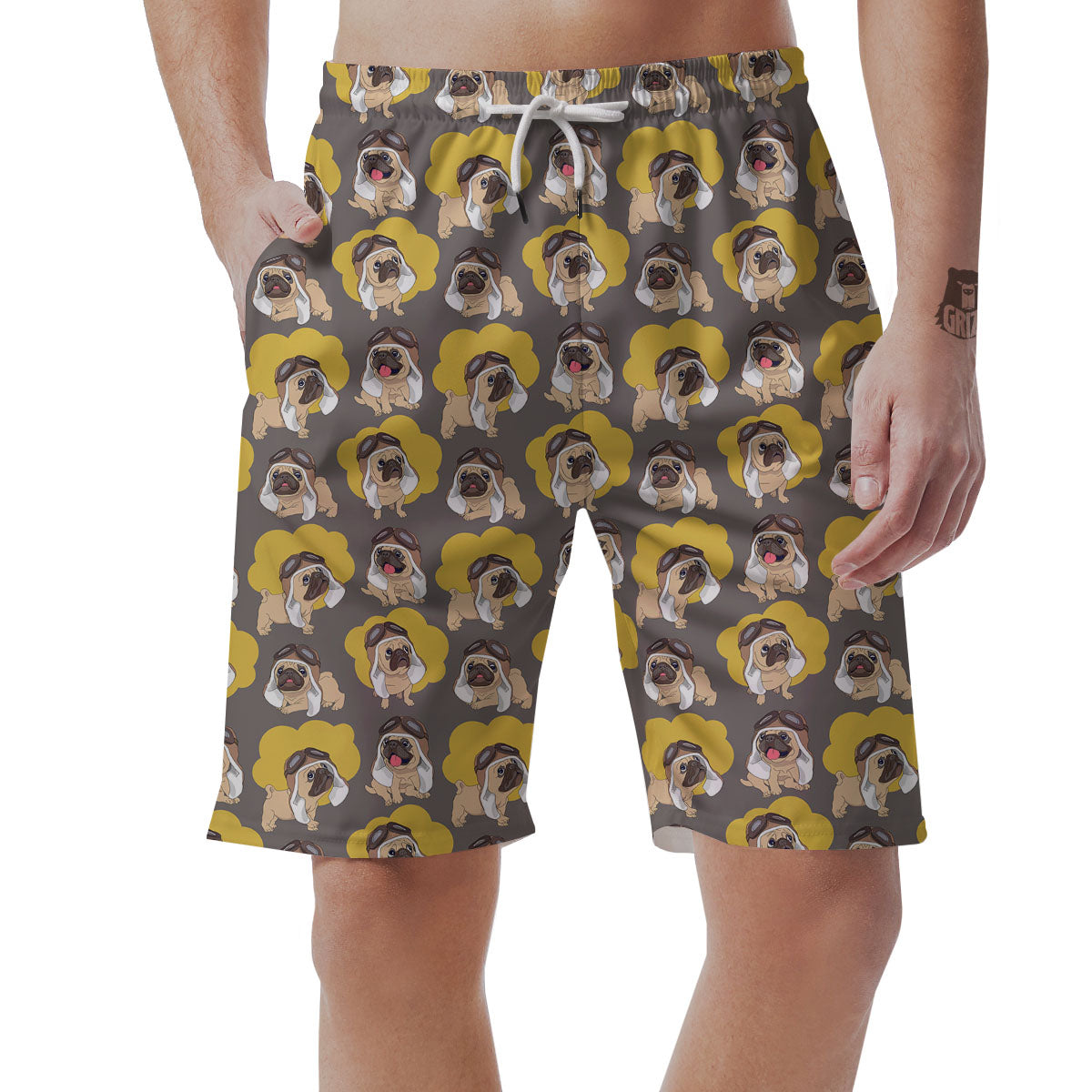 Pilot Pug Print Pattern Men's Shorts-grizzshop