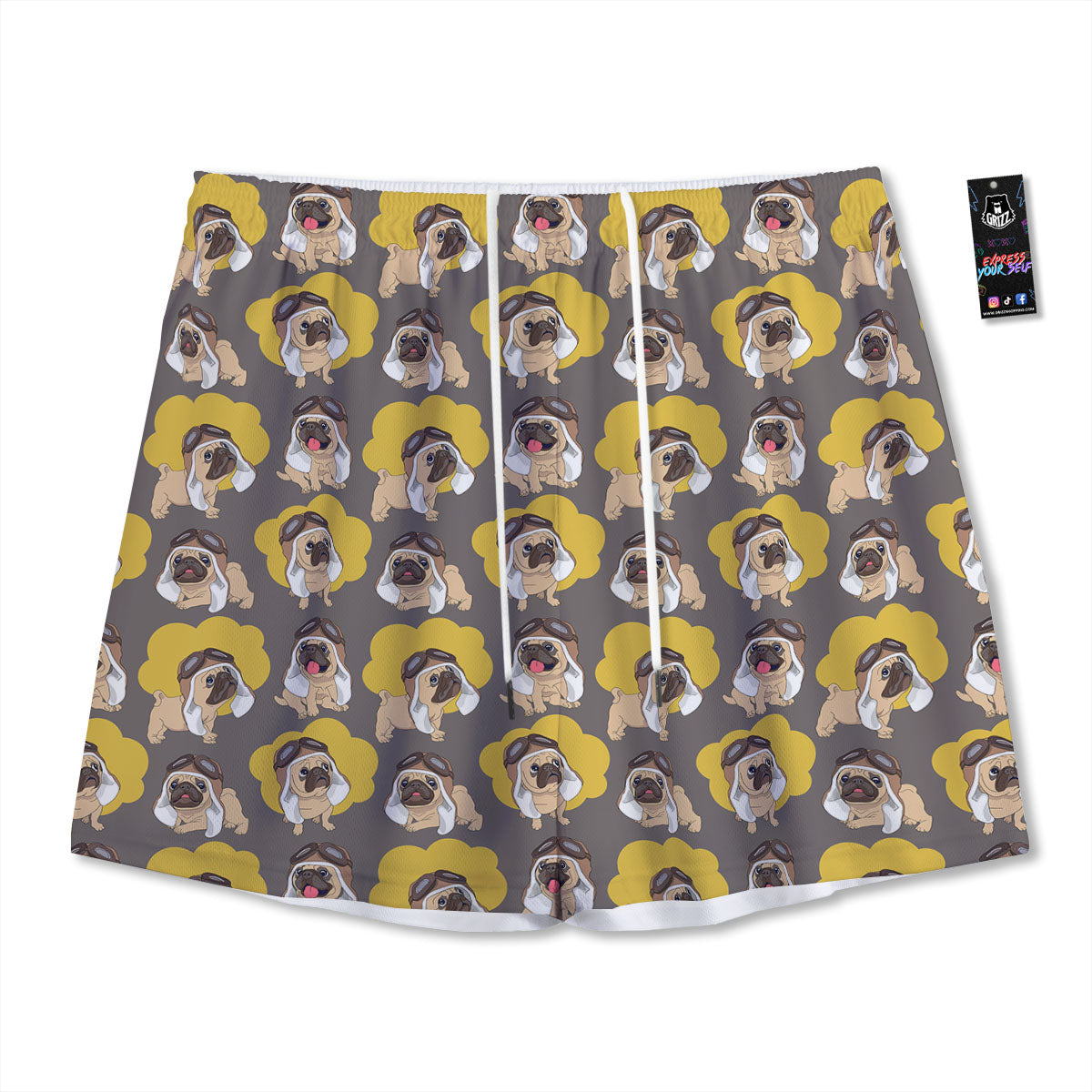 Pilot Pug Print Pattern Mesh Shorts