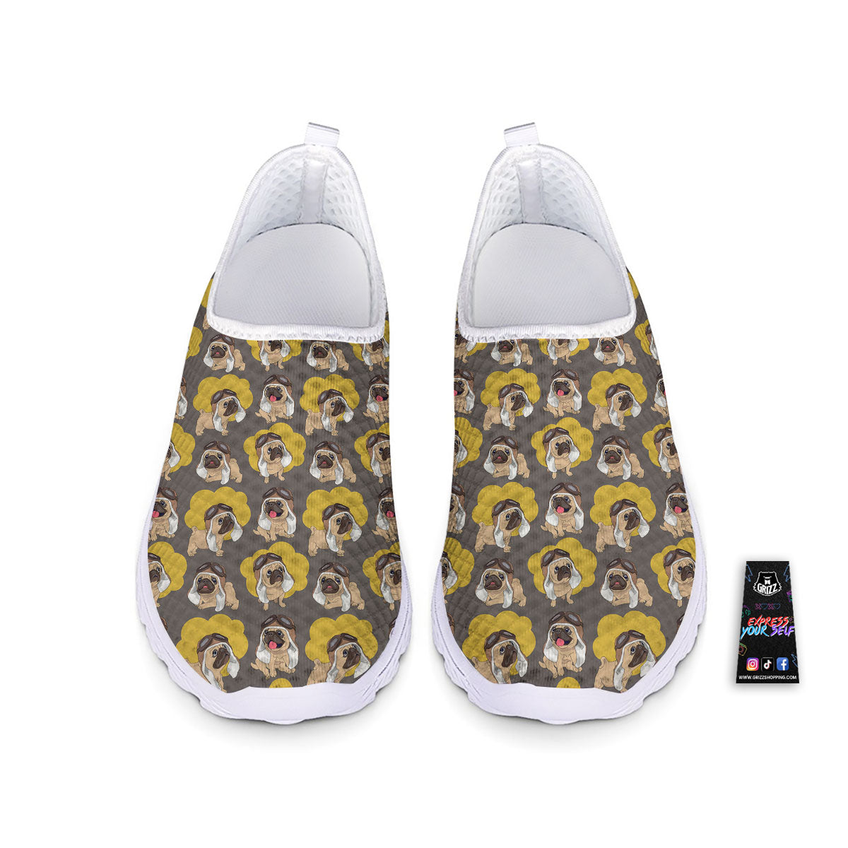 Pilot Pug Print Pattern Nurse Shoes-grizzshop