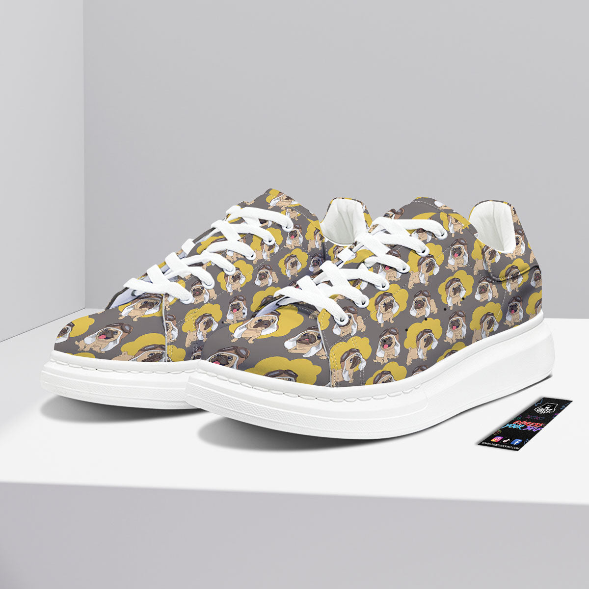 Pilot Pug Print Pattern Platform Shoes-grizzshop